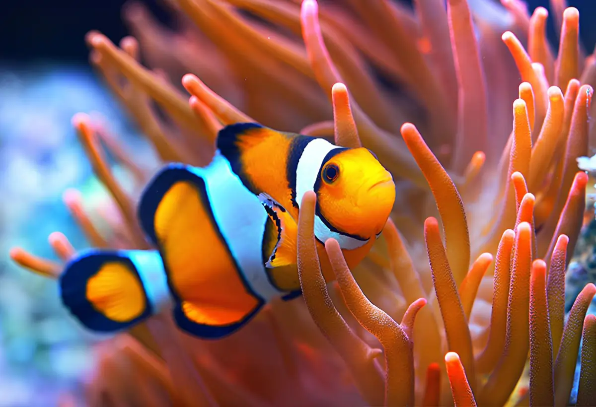 Um Peixe-Palhaço Nariz-de-Garrafa em uma anêmona.