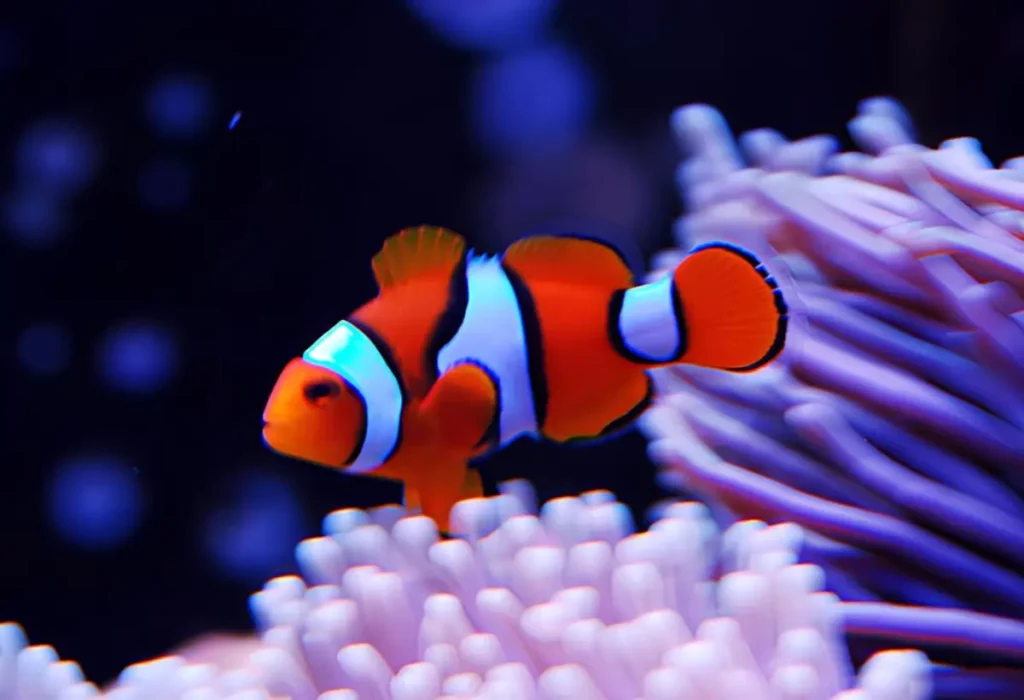 Um Peixe Peixe Palhaço Verdadeiro Amphiprion Percula de água salgada.